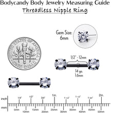 14G 1/2 Clear CZ Gem Black Threadless Barbell Nipple Ring Set