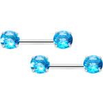 14G 1/2 Aqua CZ Gem Threadless Barbell Nipple Ring Set