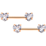 14G 1/2 Aurora CZ Heart Rose Gold Tone Threadless Nipple Ring Set