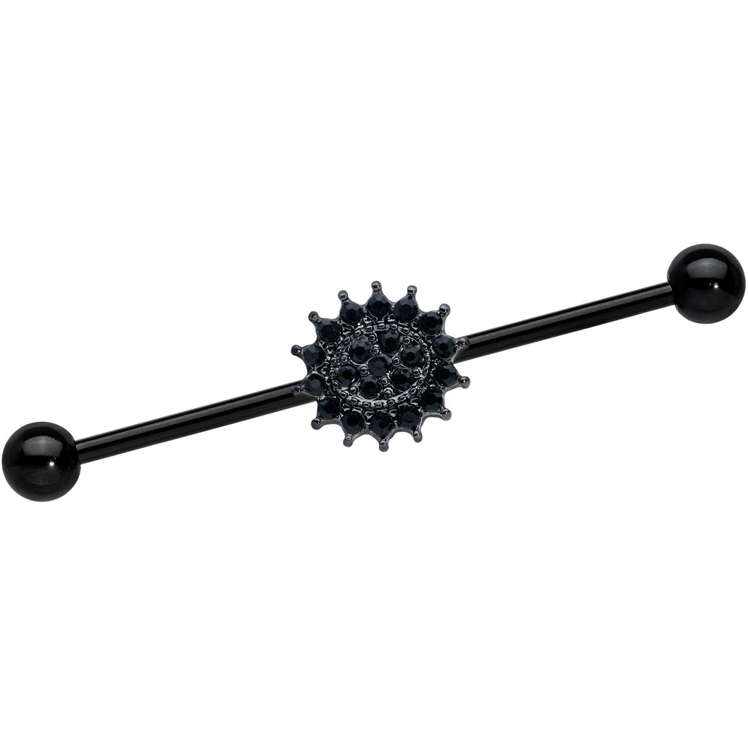 14G Black Gem Black Oval Gothic Sunburst Industrial Barbell 38mm