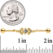 14G Clear Gem Gold Tone Geometric Dangle Industrial Barbell 38mm