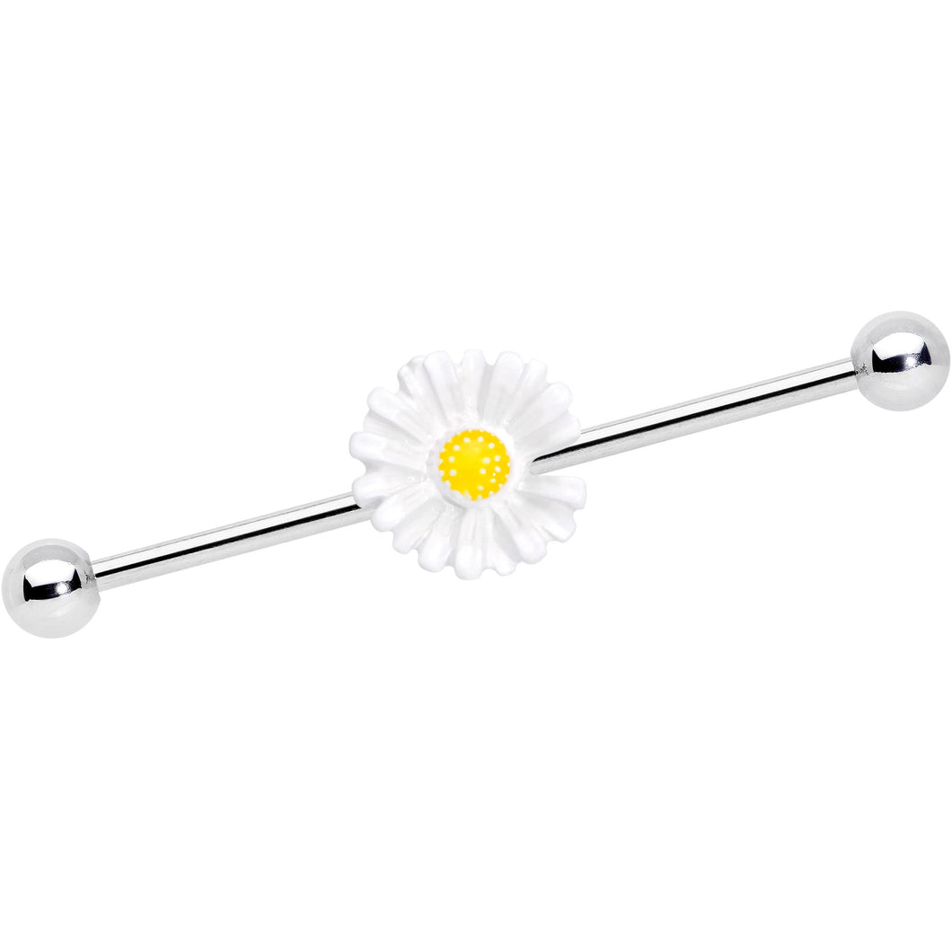 14G White Daisy Industrial Barbell 38mm