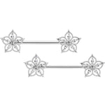 14G 9/16 Clear CZ Gem Airy Flower Barbell Nipple Ring Set