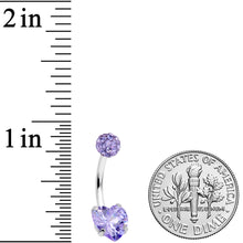 Purple CZ Gem Disco Ball Heart Belly Ring