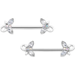 14G 1/2 Clear Aurora Gem Loop Butterfly Barbell Nipple Ring Set