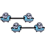 14G 9/16 Black Swimming Sloth Barbell Nipple Ring Set