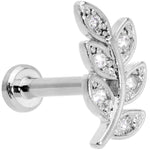 16G 5/16 Color CZ Gem Leaf Internally Threaded Labret Tragus