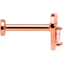 16G 5/16 Clear CZ Gem Rose Gold Hue Heart Internal Thread Labret