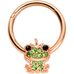 16G 3/8 Green Gem Rose Gold Tone Royal Frog Hinged Segment Ring
