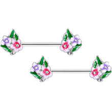 14G 9/16 Clear Gem Fanciful Flowers Barbell Nipple Ring Set