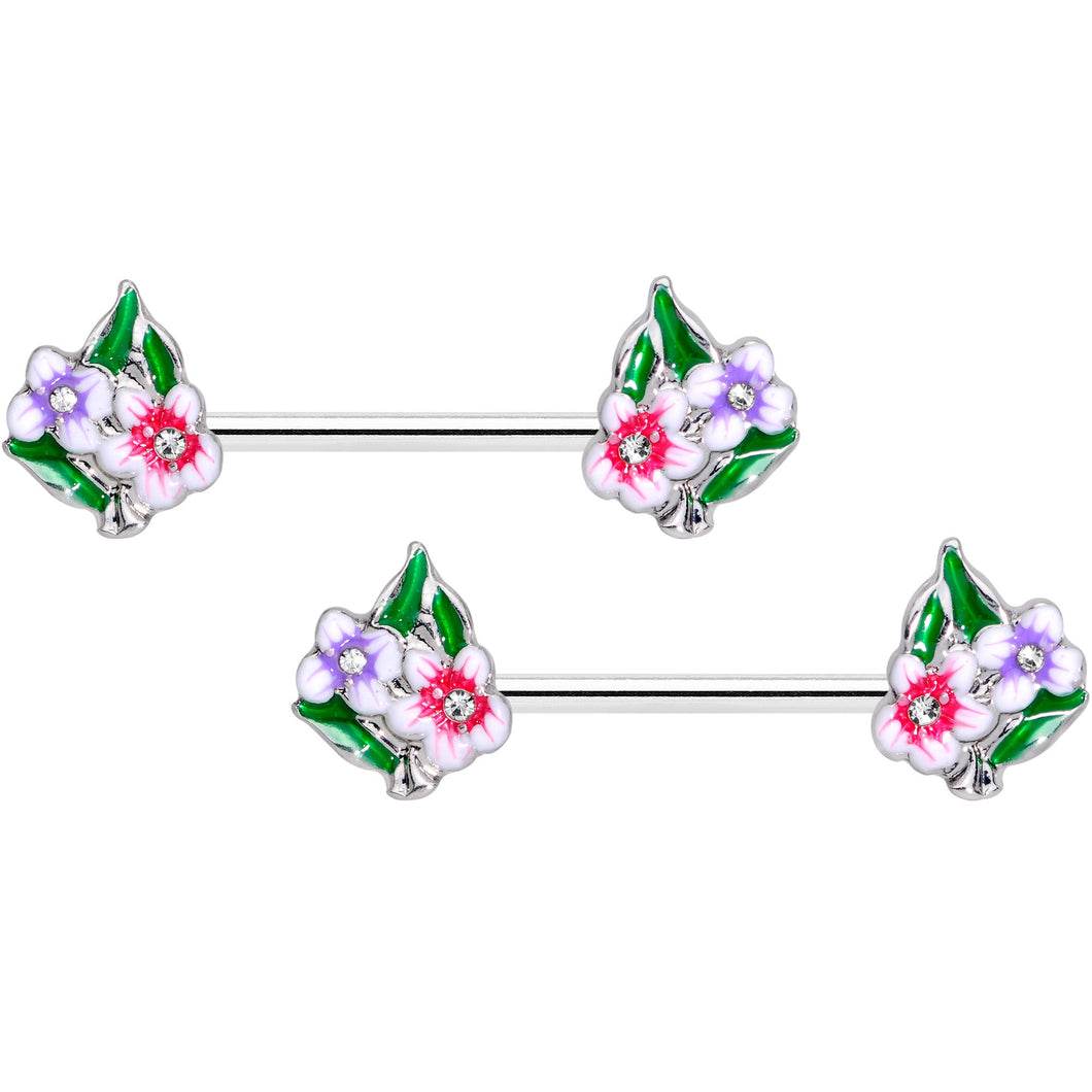 14G 9/16 Clear Gem Fanciful Flowers Barbell Nipple Ring Set