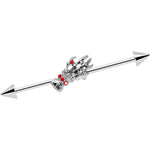 14G Red Gem Skeleton Hand Halloween Industrial Barbell 38mm