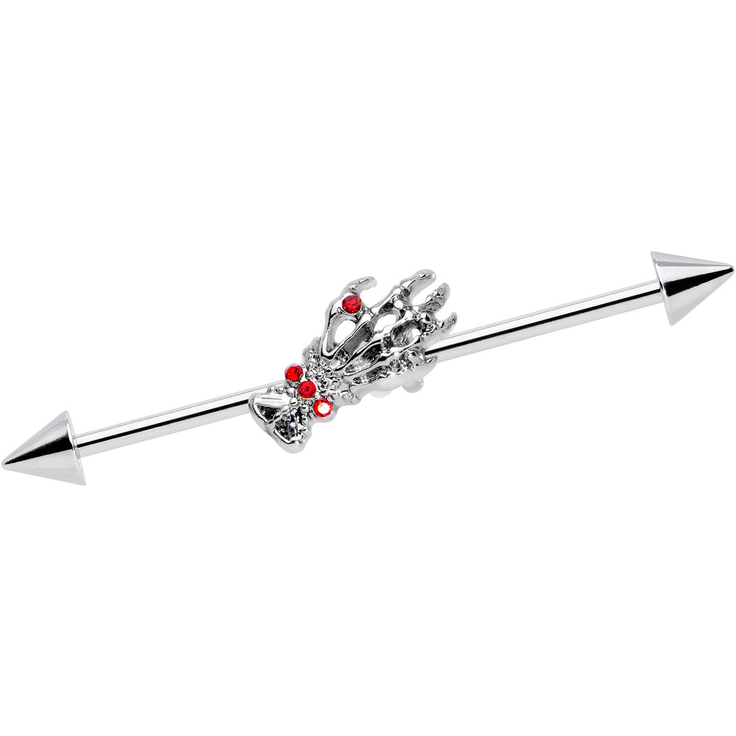 14G Red Gem Skeleton Hand Halloween Industrial Barbell 38mm