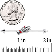 14G Red Gem Skeleton Hand Halloween Industrial Barbell 38mm