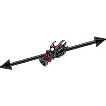 14G Red Gem Black Skeleton Hand Halloween Industrial Barbell 38mm