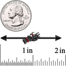 14G Red Gem Black Skeleton Hand Halloween Industrial Barbell 38mm