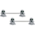 14G 5/8 Clear Black Gem Scary Ghost Barbell Nipple Ring Set