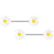 14G 5/8 White Flower Barbell Nipple Ring Set