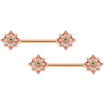 14G 9/16 Clear Gem Rose Gold Tone Evening Star Nipple Ring Set