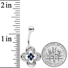 Clear Blue Gem Stylized Deco Cross Belly Ring