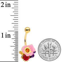 Red Pink Blue Gem Gold Tone Multi Flower Belly Ring