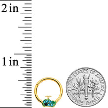 16G 3/8 Aqua Gem Gold Tone Water Whale Hinged Segment Ring