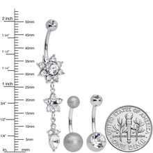 Clear Gem Flower Sandblasted Dangle Belly Ring Set of 3