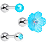 16G 1/4 Aqua Aurora Gem Flower Cartilage Tragus Earring Set of 3