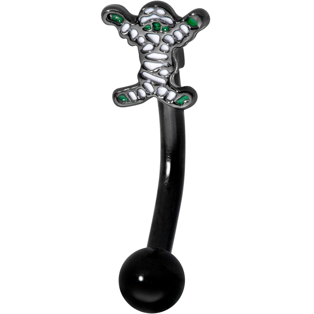 14G 5/16 Black Green Mummy Halloween Curved Eyebrow Ring