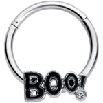 16G 3/8 Clear Gem Black Boo Halloween Hinged Segment Ring