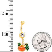 Clear Gem Gold Tone Autumn Pumpkin Halloween Dangle Belly Ring