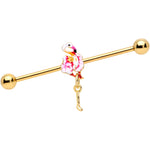 14G Gold Tone Pink Flamingo Dangle Industrial Barbell 38mm