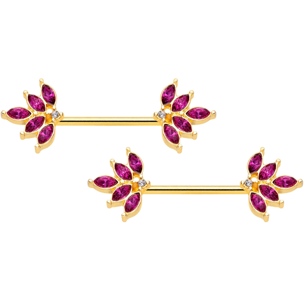 14G 9/16 Red Gem Gold Tone Autumn Leaves Nipple Ring Set