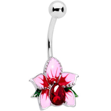 Red Gem Exotic Flower Belly Ring