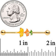 14G Gold Tone Autumn Leaves Fall Industrial Barbell 38mm