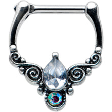 16G 5/16 Clear Aurora Gem Scrolling Drop Cartilage Clicker