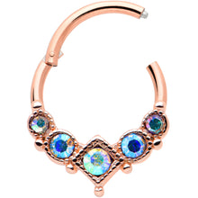 16G 3/8 Aurora Gem Rose Gold Tone Circles Hinged Segment Ring