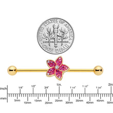 14G Clear Purple Gem Gold Tone Flower Industrial Barbell 38mm