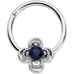 16G 3/8 Blue Gem Stylized Deco Cross Hinged Segment Ring