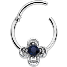16G 3/8 Blue Gem Stylized Deco Cross Hinged Segment Ring