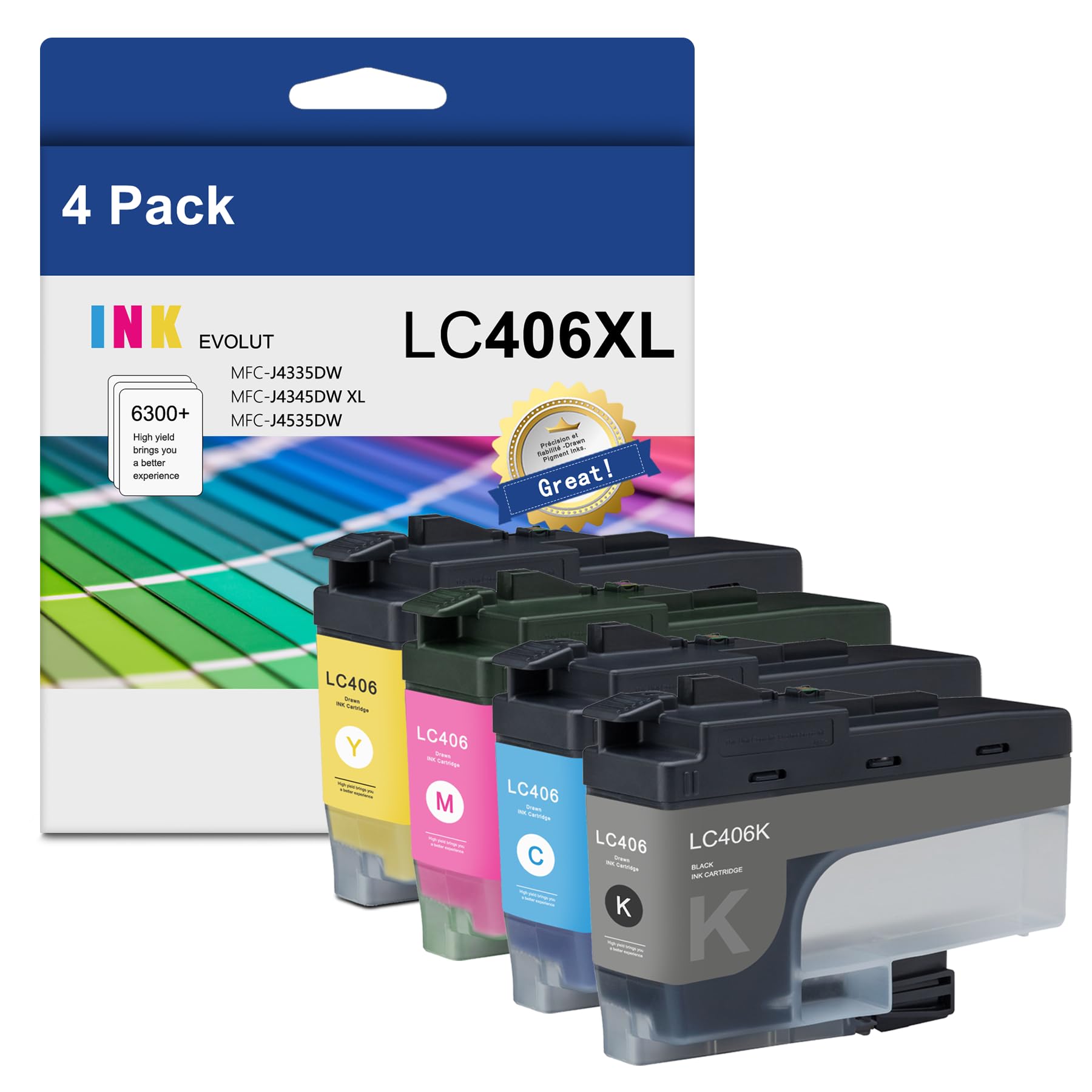 New, Pre-Owned - Brother LC406XL High Yield Black and Color Ink Cartridges-4 pack