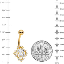 Clear CZ Gem Gold Tone Regal Rectangle Belly Ring