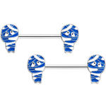 14G 9/16 Blue White Mummy Halloween Barbell Nipple Ring Set