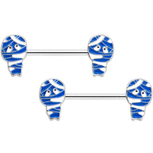14G 9/16 Blue White Mummy Halloween Barbell Nipple Ring Set