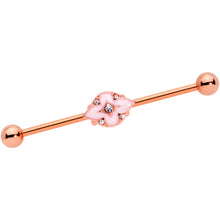 14G Clear Gem Rose Gold Tone Pink Cross Industrial Barbell 38mm