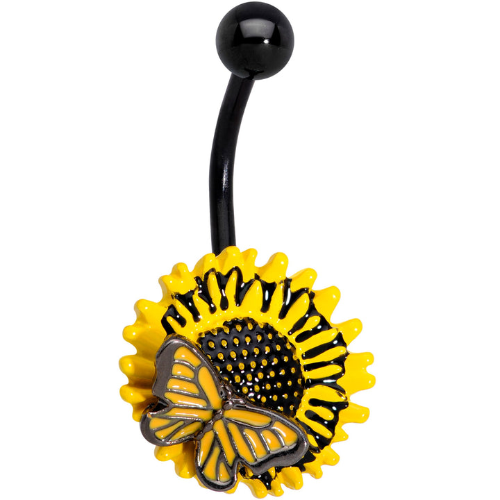 Black Sunflower Butterfly Belly Ring