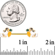 14G 9/16 Clear Gem Gold Tone Carrot Bunny Barbell Nipple Ring Set