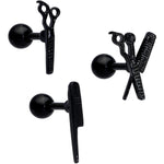 16G 1/4 Black Scissor Comb Hair Cartilage Tragus Earring Set of 3