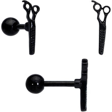 16G 1/4 Black Scissor Comb Hair Cartilage Tragus Earring Set of 3