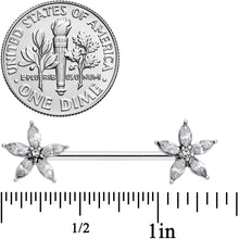 14G 9/16 Clear Gem Starry Flower Barbell Nipple Ring Set